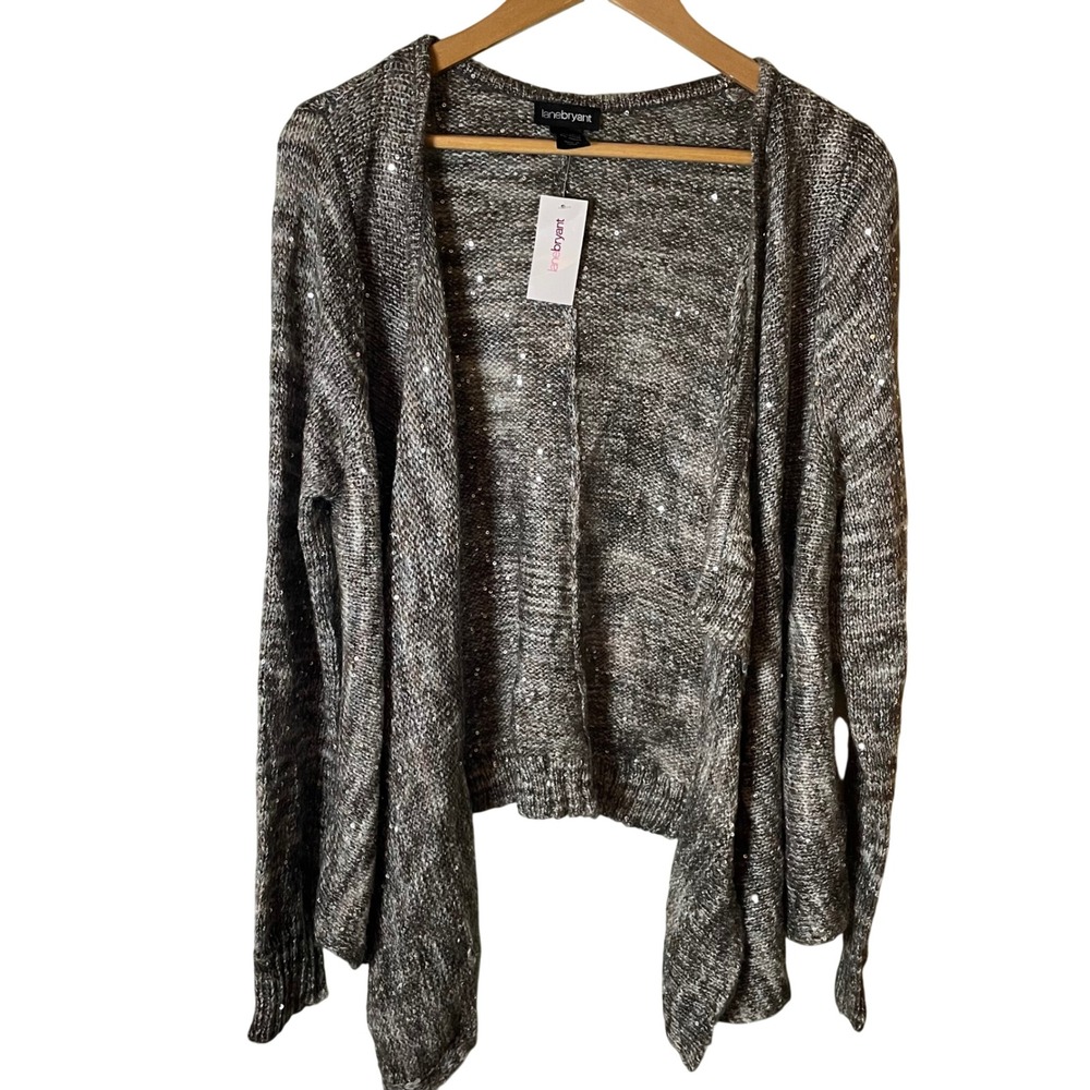NWT Lane Bryant Open‎ Front Cardigan Size 14/16 Mohair Beige Metallic Sequin